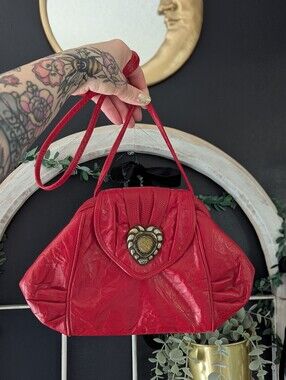 ❤️✨VTG 70/80s MIMO Sacs Designer Handbag Red Heart-Accent Shoulder Bag Clutch